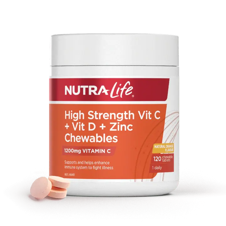 High Strength Vit C + Vit D + Zinc Chewables